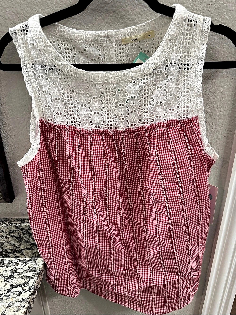 Hazel Elsdon Crochet Trim Cotton Top, size Medium, NWT